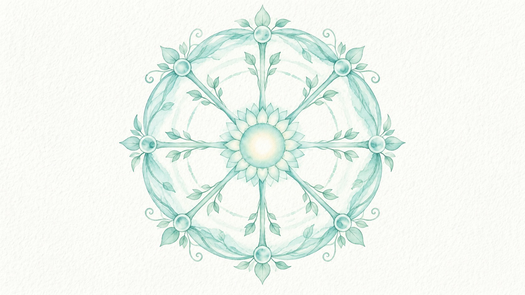 Ciclo circular de fases lunares y hojas en verde menta.